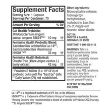 Supplement Facts panel for dual action probiotic blend, 1 capsule serving