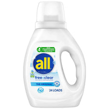 all Free Clear liquid laundry detergent bottle with free clear label, 24 loads