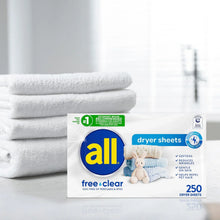 all free clear dryer sheets package with folded towels and bunny