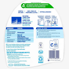 Liquid fabric softener back label with ingredients and usage information
