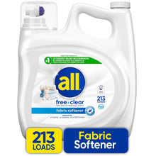 Liquid fabric softener bottle front label, Free Clear, 213 loads