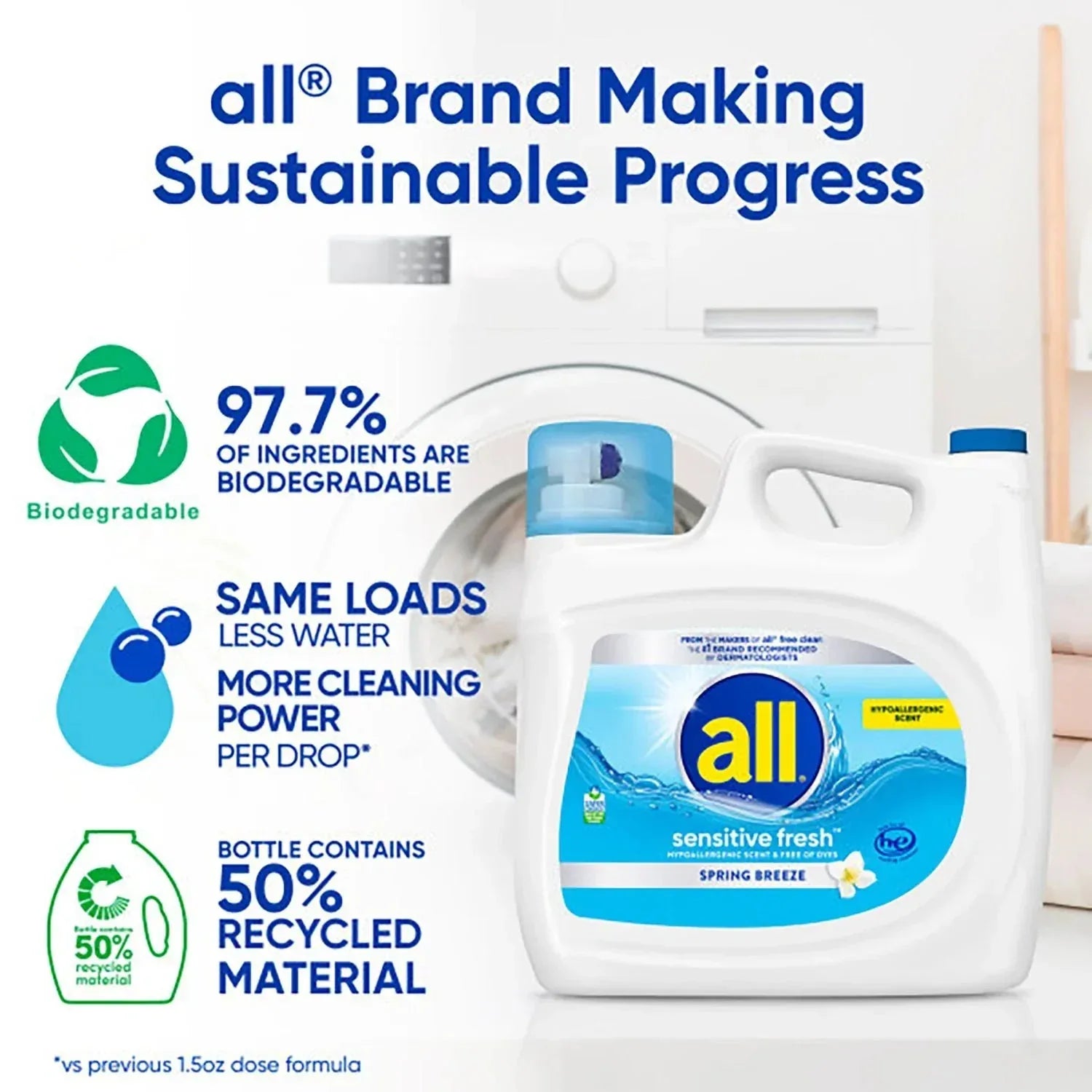 all Liquid Laundry Detergent Sensitive Fresh, Spring Breeze, 166 loads, 250 oz. - USA MEGA SHOP