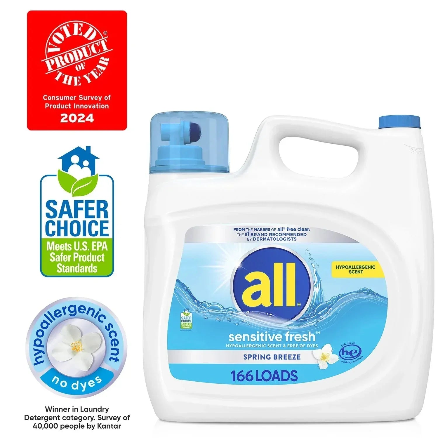 all Liquid Laundry Detergent Sensitive Fresh, Spring Breeze, 166 loads, 250 oz. - USA MEGA SHOP