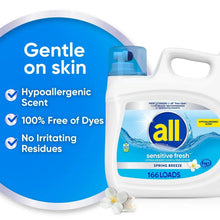 Liquid laundry detergent bottle with gentle on skin and hypoallergenic scent badge