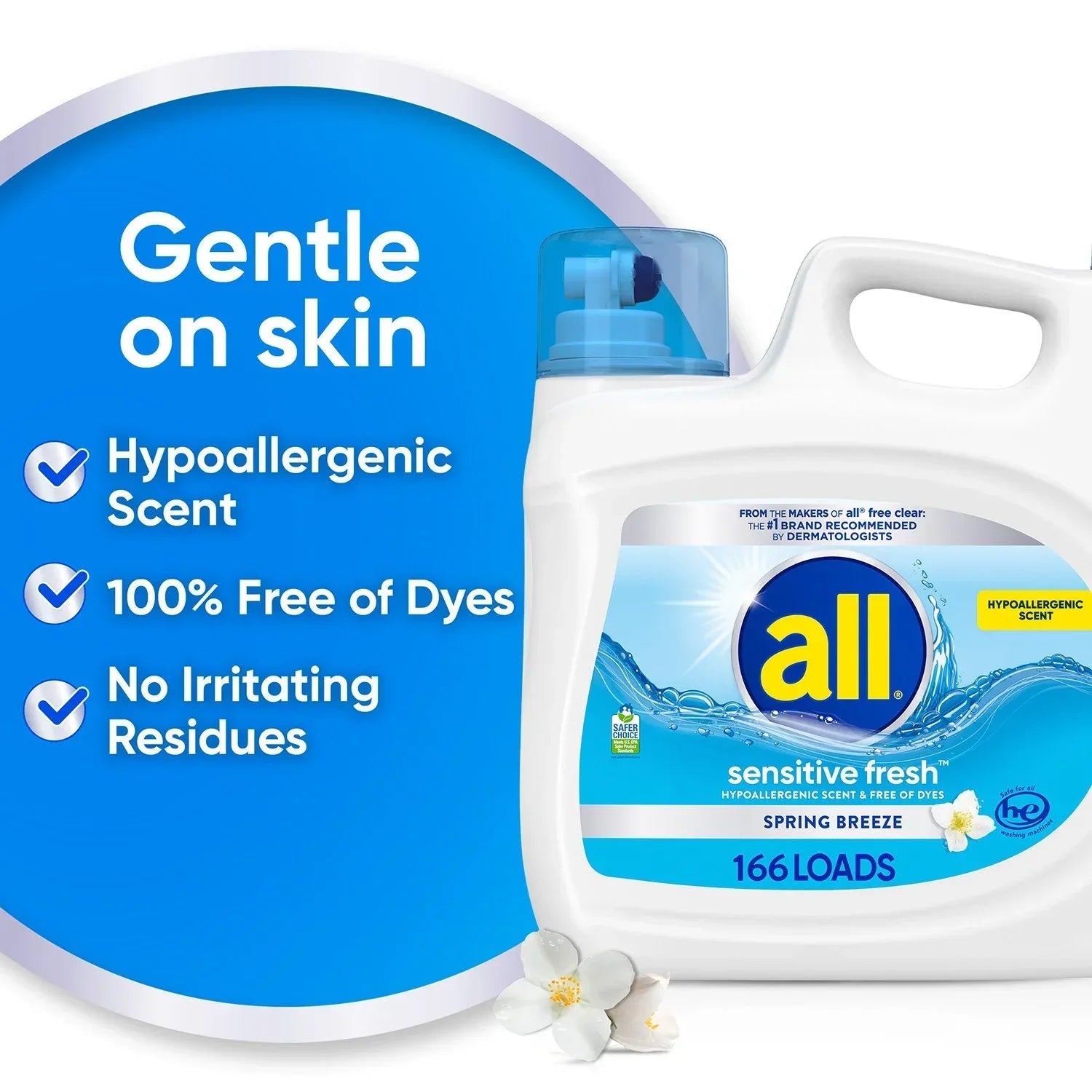 all Liquid Laundry Detergent Sensitive Fresh, Spring Breeze, 166 loads, 250 oz.
