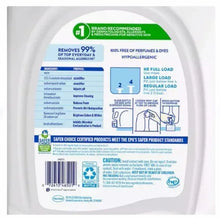 Liquid laundry detergent bottle, all free clear, back label with directions