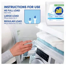 Liquid laundry detergent bottle, all free clear, instructions for use panel