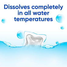 Laundry detergent pacs dissolve completely in all water temperatures graphic
