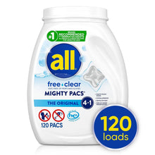 Laundry detergent pacs container, white free clear Mighty Packs The Original, 120 loads