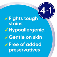 Laundry detergent pacs features 4-in-1, fights tough stains, hypoallergenic, gentle on skin