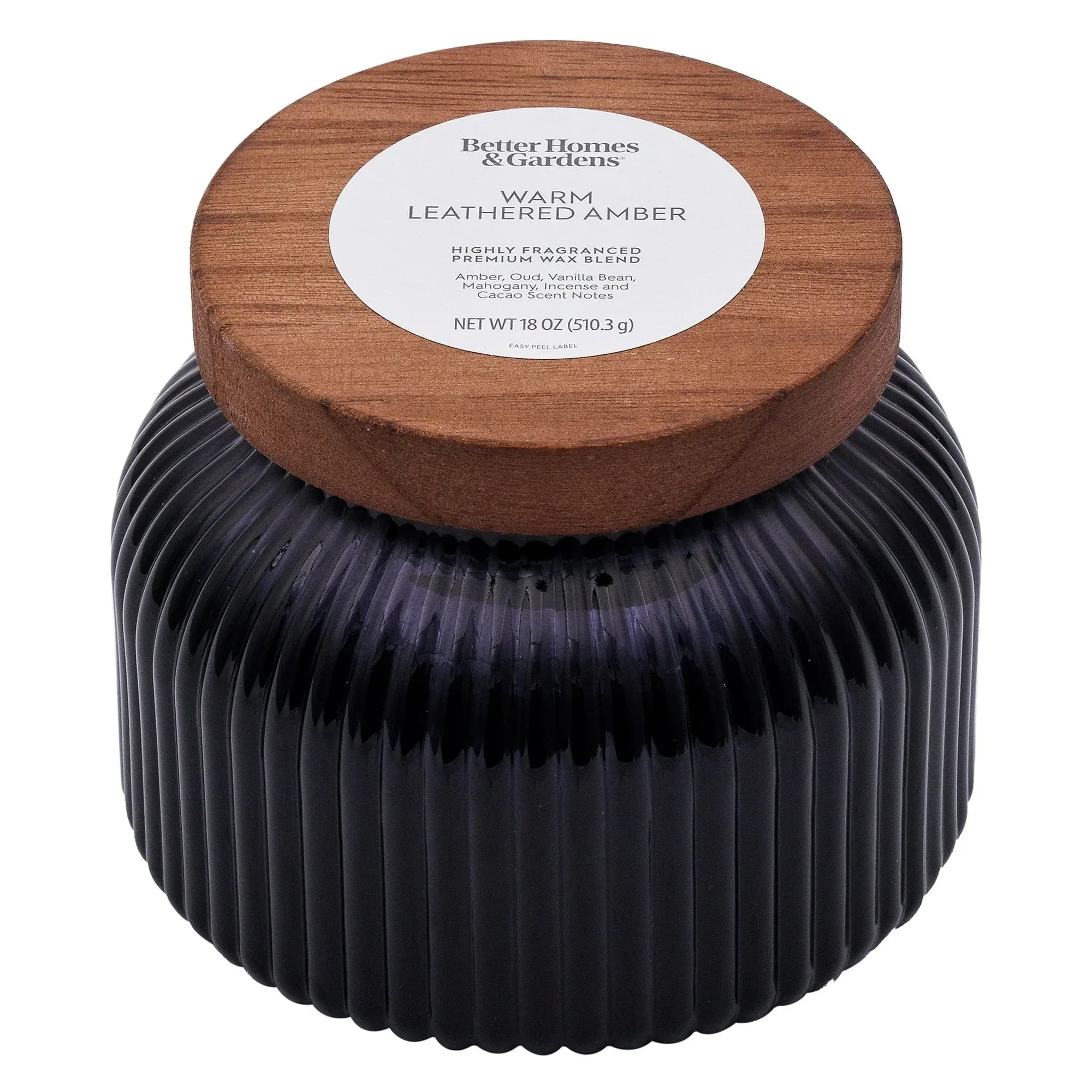 Better Homes & Gardens Scented Cotton 2-Wicks Ribbed Mecury Glass Jar Candle with Wooden Lid 18oz