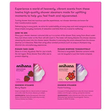 Shower steamer packaging insert showing two scents and how to use