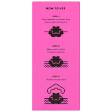 Shower steamer how-to-use panel with three step icons