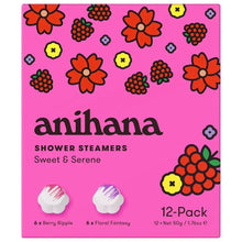 Shower steamer 12-pack box with Berry Ripple & Floral Fantasy, pink package with flowers