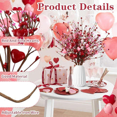 Valentine's Day Artificial Heart Stems - 17" Red Pink Heart Picks for Vase Filler, Wedding and Party Decor,6 pcs