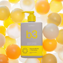 Brightening body lotion pump bottle, gray bottle with yellow b3 label
