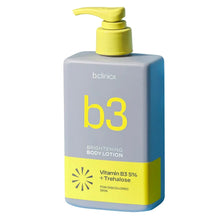 Brightening body lotion pump bottle, pale gray with yellow b3 label