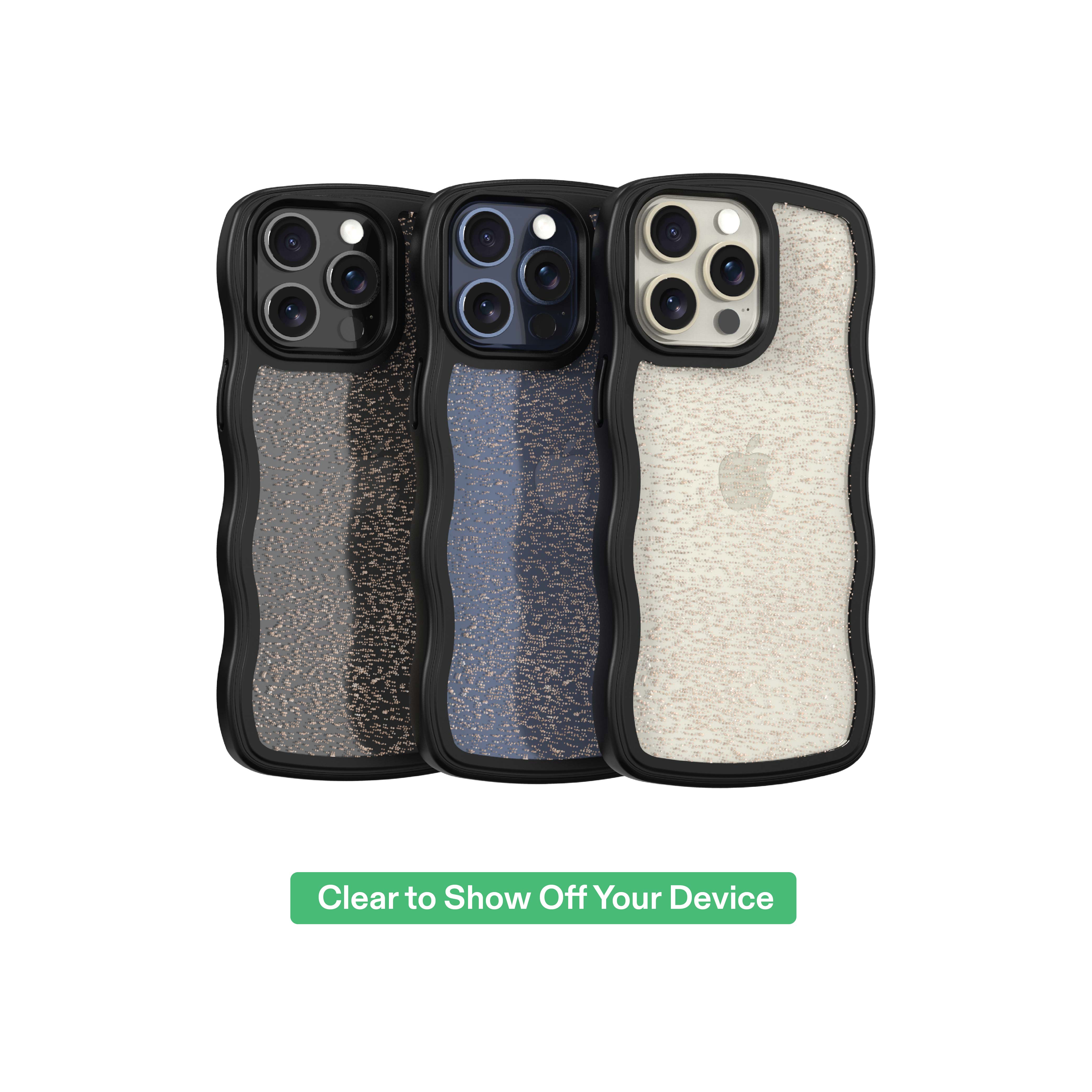 onn Wavy Grip Phone Case for iPhone 15 Pro Max - Black/Gold Glitter