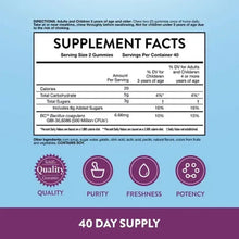 Supplement Facts panel with quality, purity, freshness, potency icons and 40 day supply
