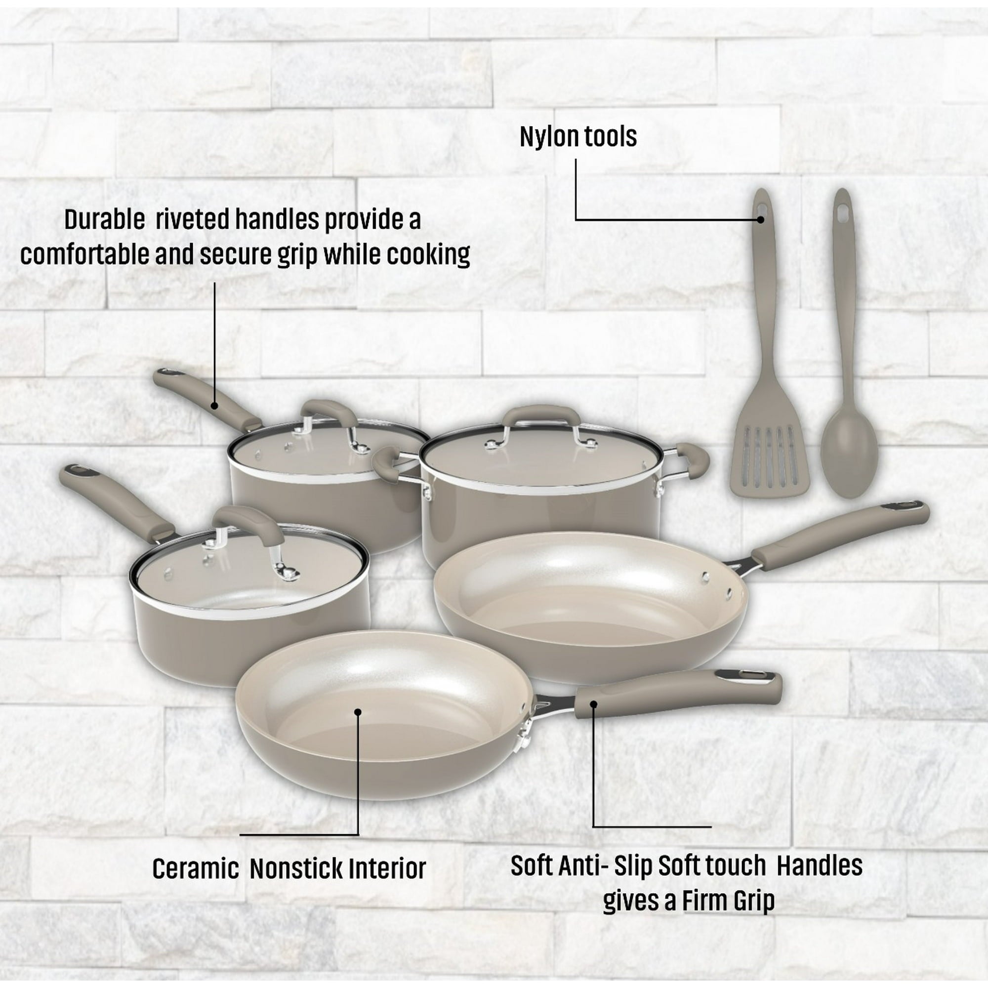 Mainstays 10 Piece Heavy Gauge Ceramic Cookware Set