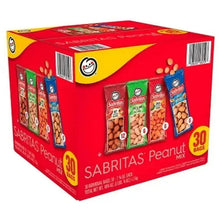 Sabritas peanuts variety pack box, side view showing assorted mini bags.