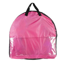 Pink storage bag with black carry handles for play tunnel