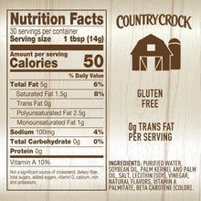 Country Crock Nutrition Facts panel showing 50 calories and gluten free claim.