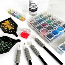 Diamond painting kit accessories: diamond sealer, wax, tweezers, and bead trays