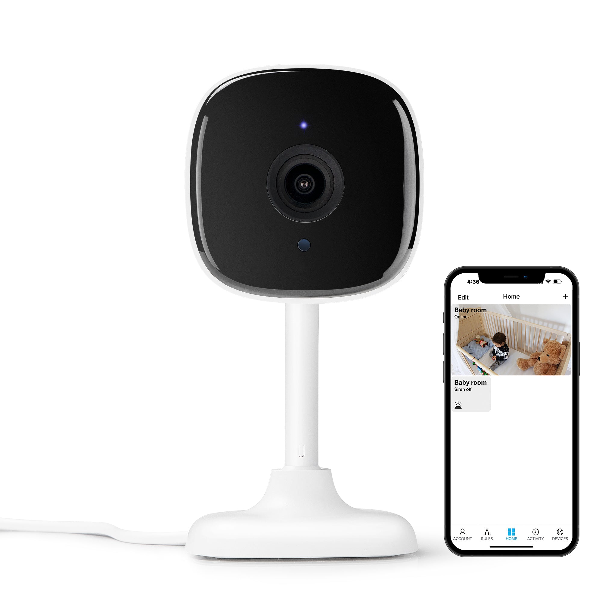 Merkury Smart Indoor Camera 1080p - Wi-Fi Security Cam with Night Vision, White (1-Pack)