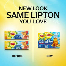 Lipton Cold Brew Black tea bags, family size 22 count before-and-after package layout
