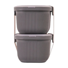 Grey ribbed plastic bento snack container pair with hinged lids and carrying tabs
