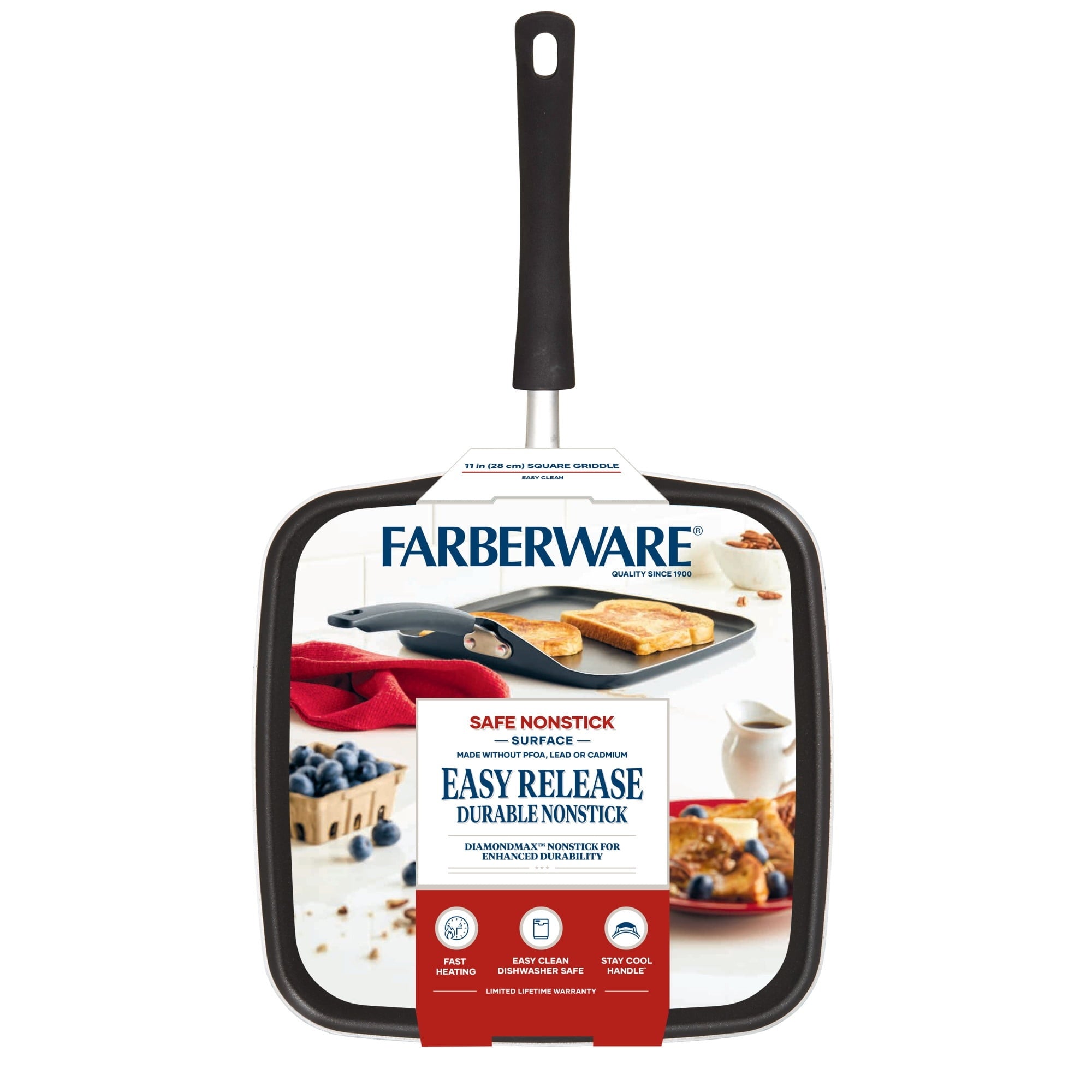 Farberware Easy Clean Griddle Pan - 11 Inch Nonstick Grill Pan, Dishwasher Safe, Oven Safe to 350°F, Black