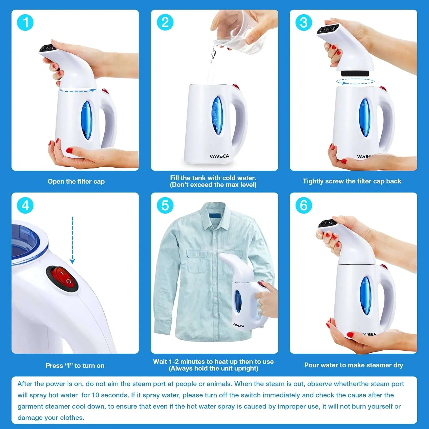 VAVSEA Steamer for Clothes, Portable Garment Steamer, Auto Shut-off Function, Wrinkles/ Steam/ Soften/ Clean/ Sterilize, White - USA MEGA SHOP