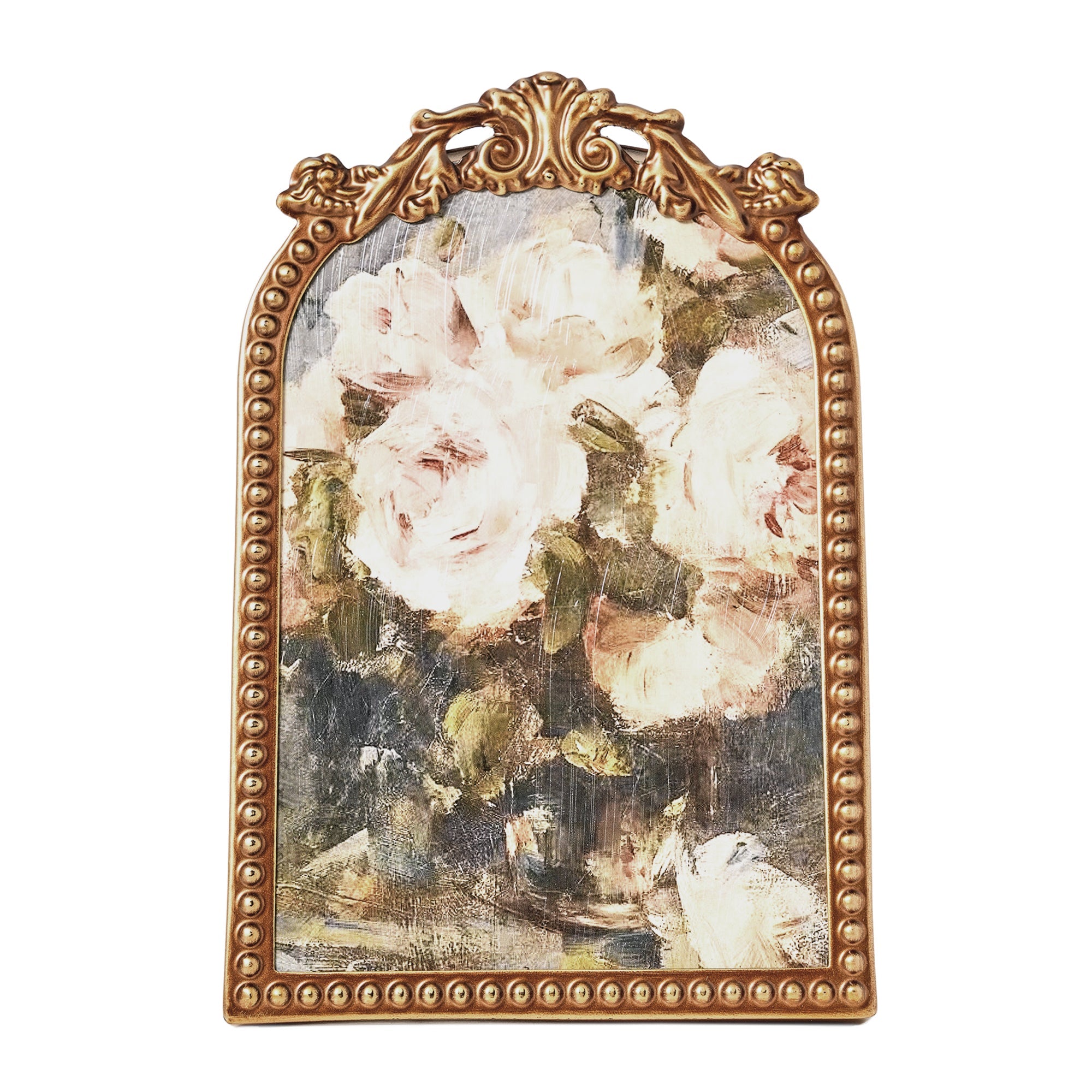 Home Decor Collection Filigree Tabletop Floral Art, Gold Ornate Frame with Botanical Design, 6x8, Gold Iron Frame