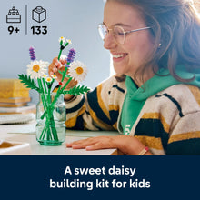 Daisy building kit with white daisy flowers, purple lavender stems, and green leaves