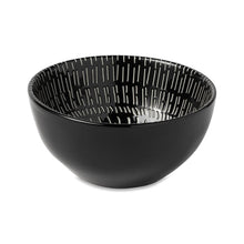 Black stoneware bowl with concentric ridged interior pattern