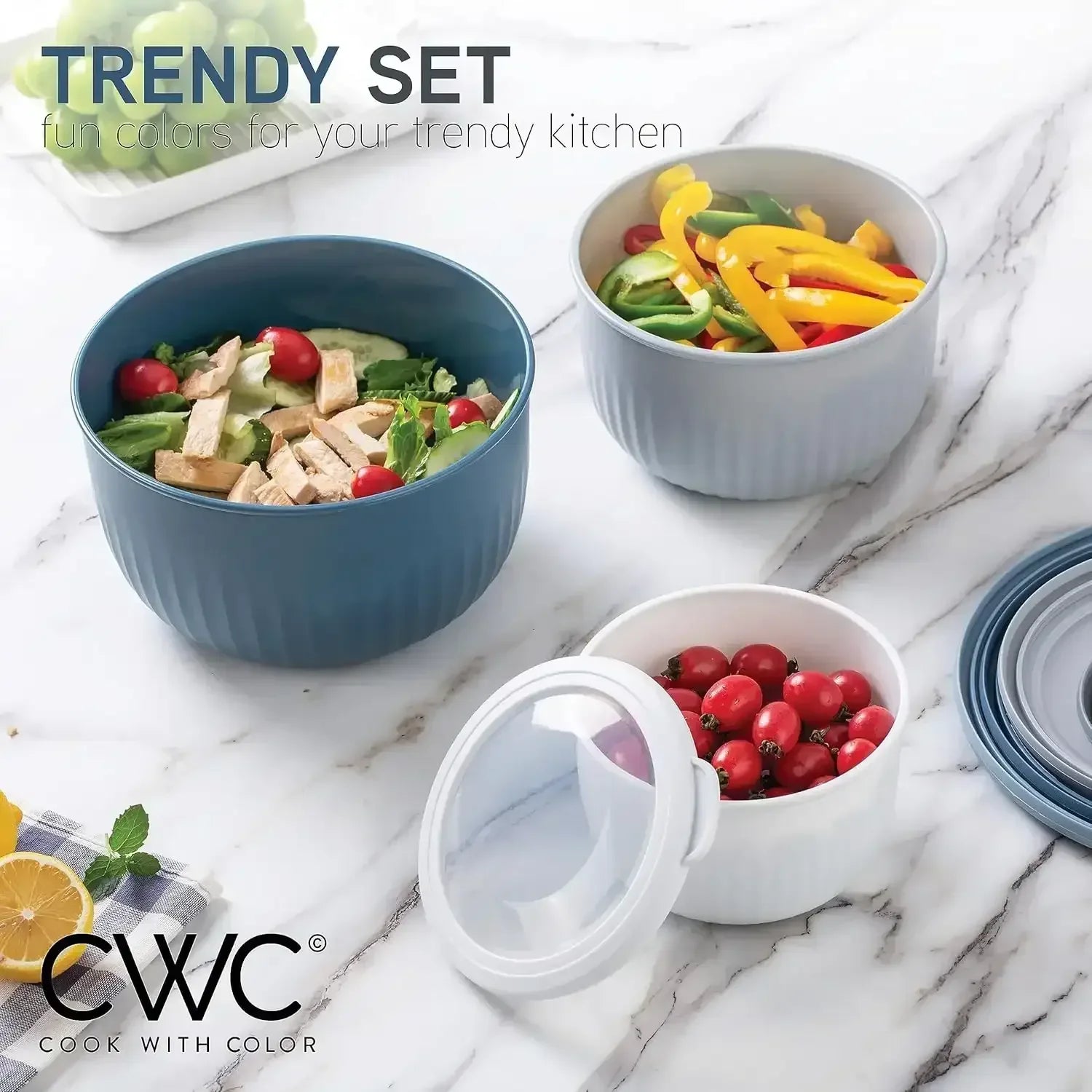 COOK WITH COLOR Meal Prep Containers Wide Mixing Bowls Food Storage Containers with Lids