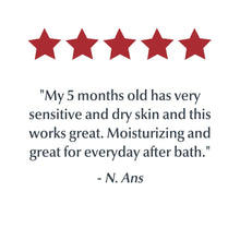 Star rating and customer quote text for baby moisturizing lotion