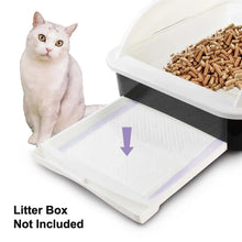 Cat litter box pad installed on tray with lavender edges