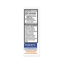 Mucinex Children’s cough medicine Drug Facts label panel for parents