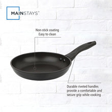 Nonstick black skillet with riveted handle and easy-clean coating callout