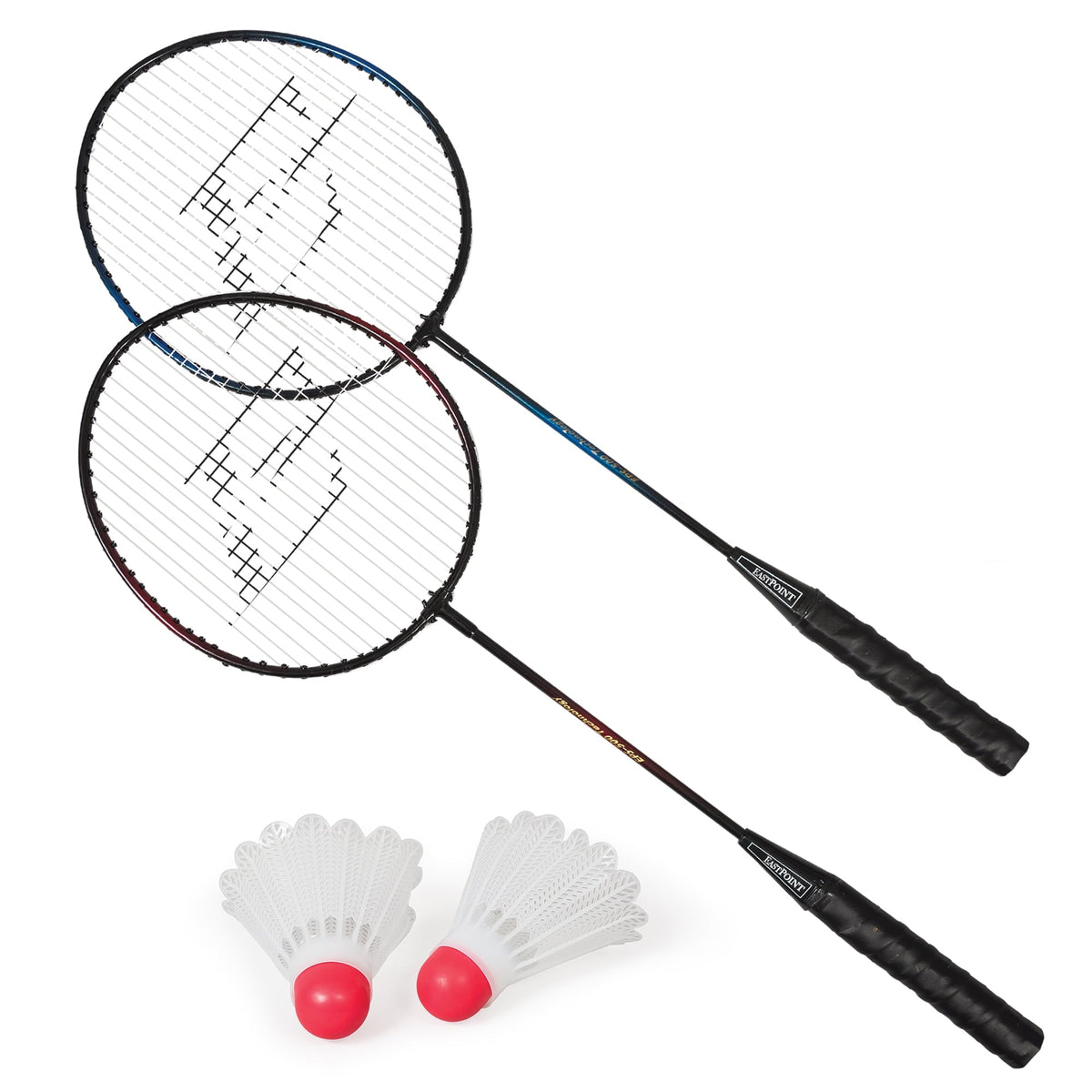 EastPoint Sports 2 Player Badminton Racket Set; 2 Rackets with Steel Shafts, 2 Shuttlecock Birdies