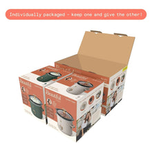 Set of 2 manual slow cookers in boxes, thyme green and porcini taupe.