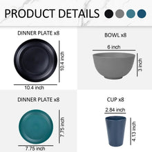 Dinner plate, bowl, and cup layout with size labels for wheat straw dinnerware