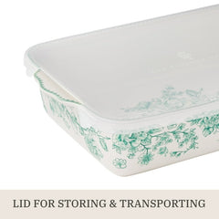 The Pioneer Woman Agatha Rectangular Baker with Lid, 9" x 13", Green