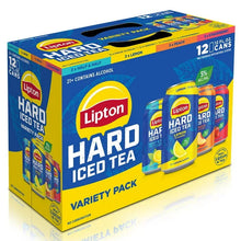 Hard iced tea variety pack box, showing assortment of 12 fl oz cans; 5% ABV