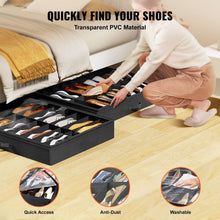Under-bed shoe storage bin with clear PVC window; open compartments for quick access