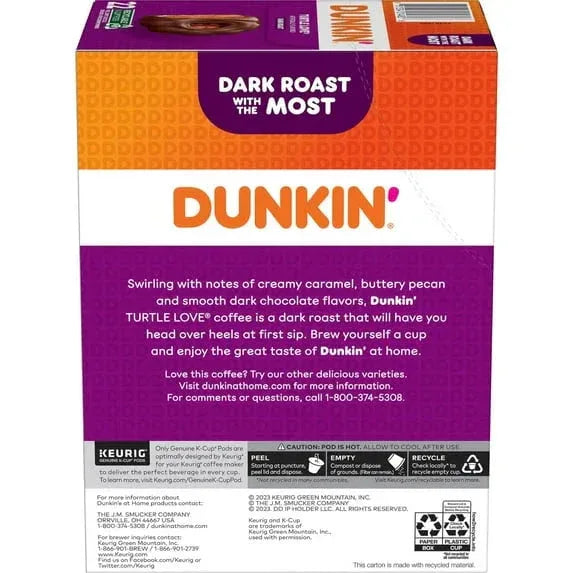 Dunkinâ€™ Turtle Love Artificially Flavored Coffee, Dark Roast, Keurig K Cup Pods, 22 Count Box - USA MEGA SHOP
