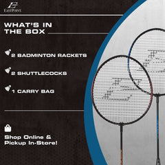 EastPoint Sports 2 Player Badminton Racket Set; 2 Rackets with Steel Shafts, 2 Shuttlecock Birdies