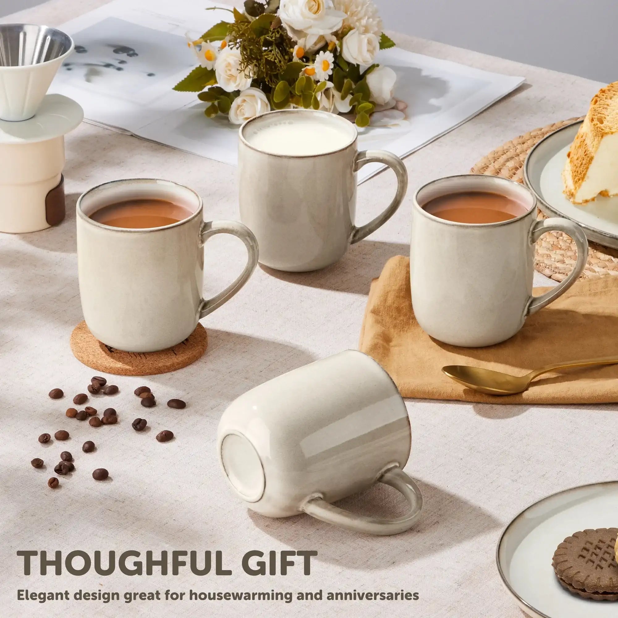 Vesteel Coffee Mug Set of 4, Ceramic Coffee Cups with Handles, 14oz Handmade Reactive Glaze Mugs Set for Coffee Tea Milk, Mug Gifts for Thanksgiving Day Anniversary, Gifts for Men, women, Home, Office and Restuarant